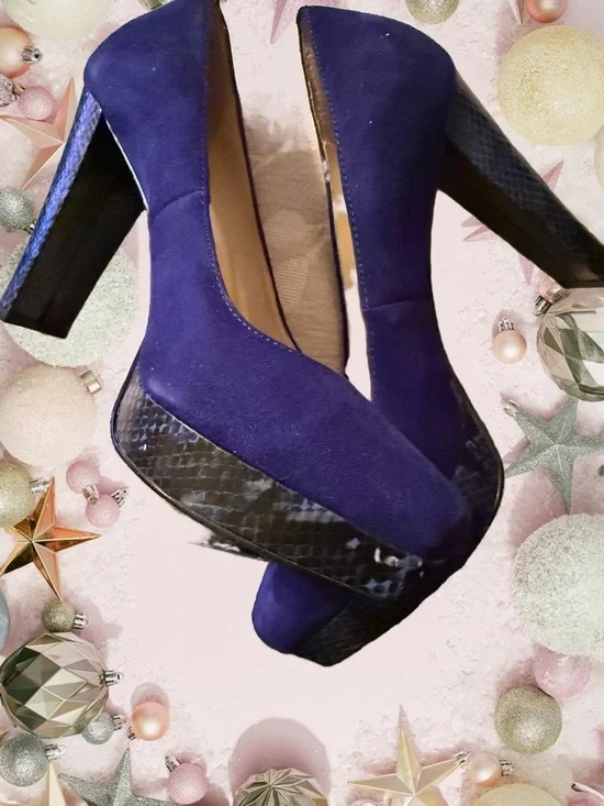 Calvin Klein Blue Suede High Heel Pumps with Textured Platform - Picture 8 of 16